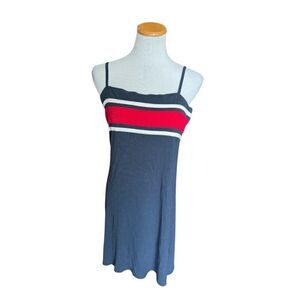 Womens Hollister Red White & Blue Ribbed Tank Dress with Built in Shelf Bra - L